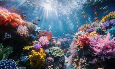 Colorful underwater coral reef, 4K hyperrealistic photo