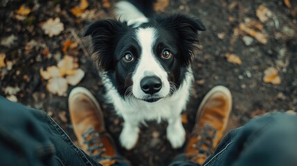 Black and White Dog Looking Up