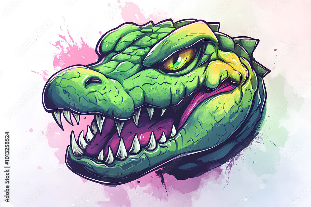 Sticker crocodile mascot logo design watercolor