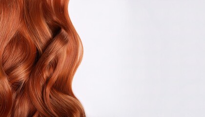 Fototapeta premium Red or ginger hair, is a human hair color found in 2 - 6 percent of people of Northern or Northwestern European ancestry. long wavy hair isolated on white background with copy space.