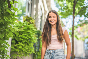Happy teen girl 11-15 year old. Portrait beautiful woman