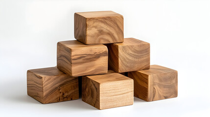 Obraz premium Natural wooden blocks stacked creatively, showcasing their unique grain patterns and textures. These blocks are perfect for educational play or decorative purposes