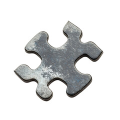 Obraz premium metallic puzzle piece with weathered texture and unique shape isolated on a white background, transparent background.