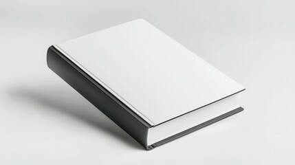 Blank hardcover book mockup in mid-air, minimalist design, sleek white background, perfect for showcasing artwork or branding concepts, versatile for various creative uses
