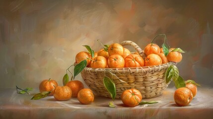 A basket of tangerines on the table