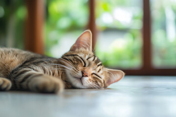 Obraz premium Sleeping Cat Close-Up Background
