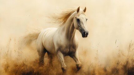 portrait of a horse rendered in a delicate aquarelle style capturing the grace and beauty of the animal through fluid brush strokes and soft colors for a serene depiction