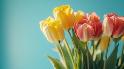 Obraz premium Yellow and Red Tulips in Vase,
