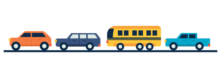 Flat Cars in Traffic vector illustration