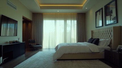 Bedroom with large bed and TV