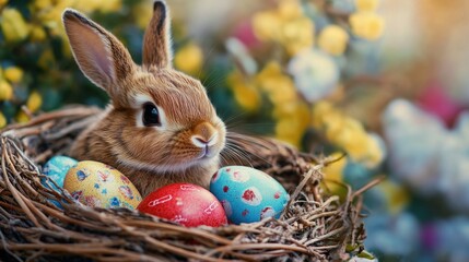 Rabbit in Nest with Eggs