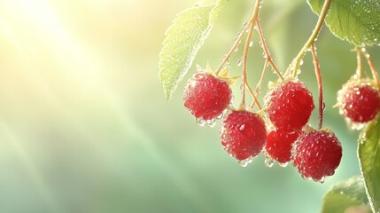 Dewy Berries in Morning Light, vibrant clusters of glistening berries, nature's sweet jewels, fresh and inviting, perfect for a summer feast