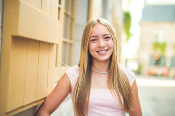 Happy teen girl 11-15 year old. Portrait beautiful woman