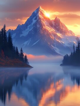 Majestic mountain landscape at sunset