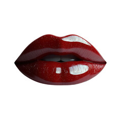 Obraz premium Glossy Red Lips Isolated On a Transparent Background