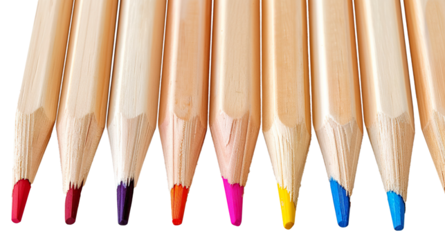 Colorful wooden pencils isolated on transparent background, PNG