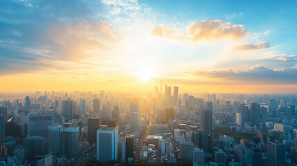 Fototapeta premium Aerial View of City Skyline with Skyscrapers and Buildings