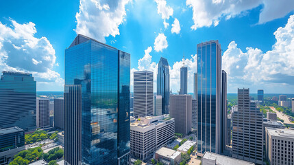 Aerial View of City Skyline with Skyscrapers and Buildings