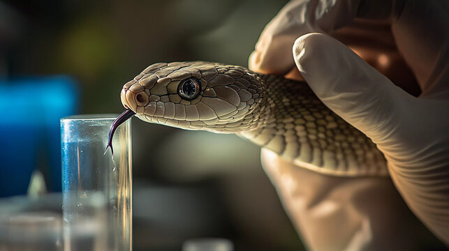 Extracting snake venom in laboratory