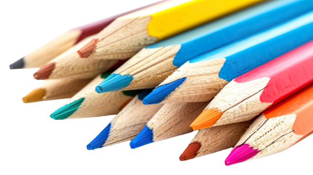 Colorful wooden pencils isolated on transparent background, PNG