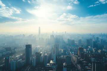 Aerial View of City Skyline with Skyscrapers and Buildings
