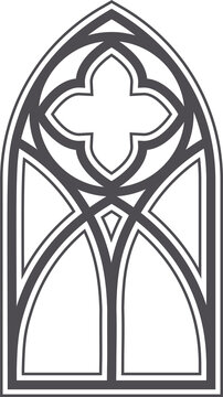 recommend clip art: Gothic church window. Cathedral stained glass arch. Frame with pattern. Element of catholic medieval architecture. Old vintage frame silhouette