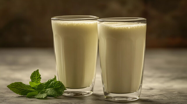 chaas glasses with pudina leaf on the table 