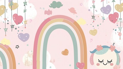 Cute Cartoon Rainbow Background for Children's Day - a delightful and colorful visual. The cute cartoon rainbow backdrop is perfect for celebrating Children's Day
