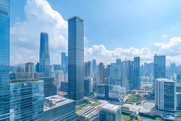 Obraz premium Aerial View of City Skyline with Skyscrapers and Buildings