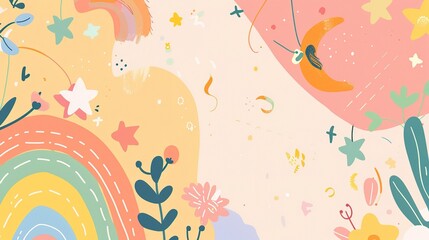 Cute Cartoon Rainbow Background for Children's Day - a delightful and colorful visual. The cute cartoon rainbow backdrop is perfect for celebrating Children's Day