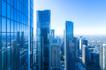 Fototapeta premium Aerial View of City Skyline with Skyscrapers and Buildings