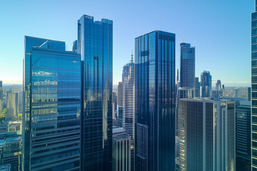 Obraz premium Aerial View of City Skyline with Skyscrapers and Buildings