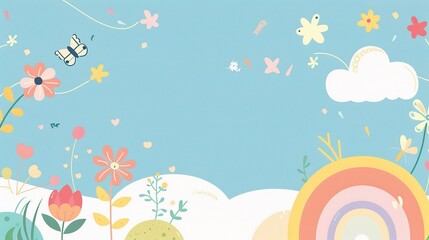 Cute Cartoon Rainbow Background for Children's Day - a delightful and colorful visual. The cute cartoon rainbow backdrop is perfect for celebrating Children's Day