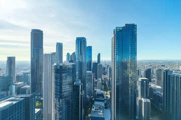 Aerial View of City Skyline with Skyscrapers and Buildings