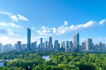 Fototapeta premium Aerial View of City Skyline with Skyscrapers and Buildings