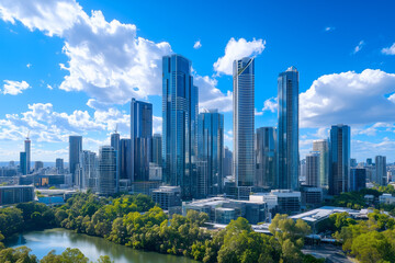 Fototapeta premium Aerial View of City Skyline with Skyscrapers and Buildings