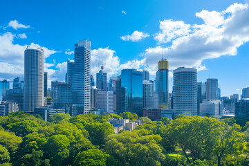 Naklejka premium Aerial View of City Skyline with Skyscrapers and Buildings