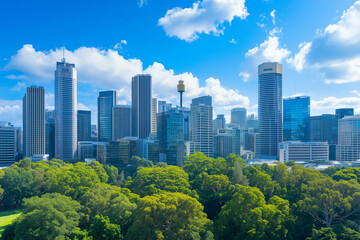Aerial View of City Skyline with Skyscrapers and Buildings
