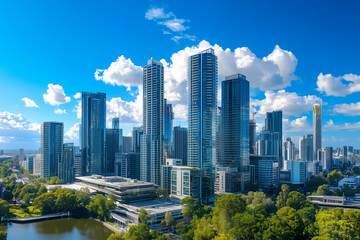 Fototapeta premium Aerial View of City Skyline with Skyscrapers and Buildings