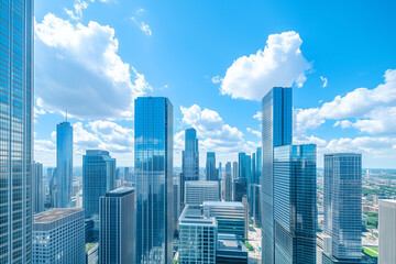 Aerial View of City Skyline with Skyscrapers and Buildings