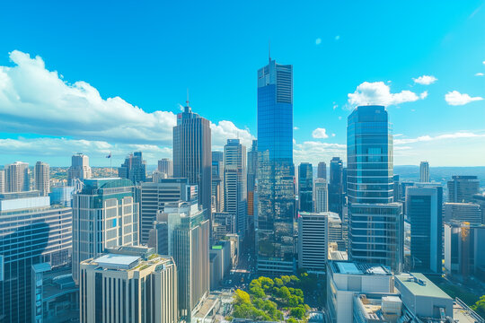 Aerial View of City Skyline with Skyscrapers and Buildings