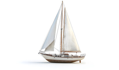 Fototapeta premium Classic Wooden Sailboat with White Sails Isolated on a White Background design