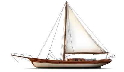 Obraz premium Classic Wooden Sailboat with White Sails Isolated on a White Background design