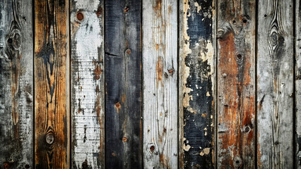 Obraz premium Wooden background. Peeling, burnt paint on old wooden boards. AI, Generation, Illustration.