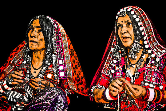 Portrait Digital Art - The Lambani tribes doing embroidery, they also called Lambadi, Lambani, Lamani or Banjari is a Western Indo-Aryan language spoken by the Banjara people across India.