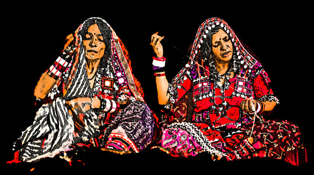 Portrait Digital Art - The Lambani tribes doing embroidery, they also called Lambadi, Lambani, Lamani or Banjari is a Western Indo-Aryan language spoken by the Banjara people across India.