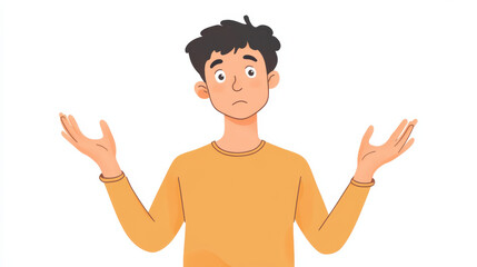 Confused young man with raised hands expressing uncertainty and doubt