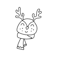 Christmas deer in doodle style. Vector isolated on white background