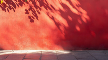 Warm sunlight and shadows create beautiful pattern on red wall