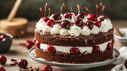 Chocolate Cake with Cherries.
